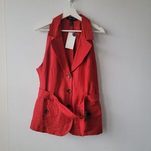 Ashley stewart women's linen blend belted vest size 18W button front red